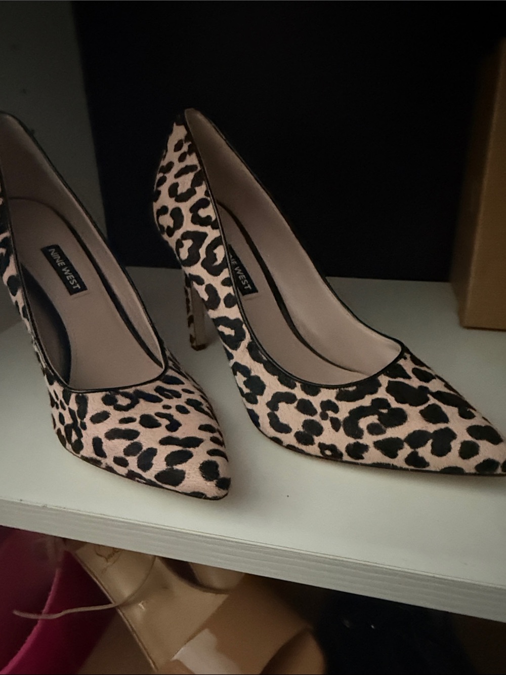 Nine West Pink and Black Leopard Pointed Toe Pumps